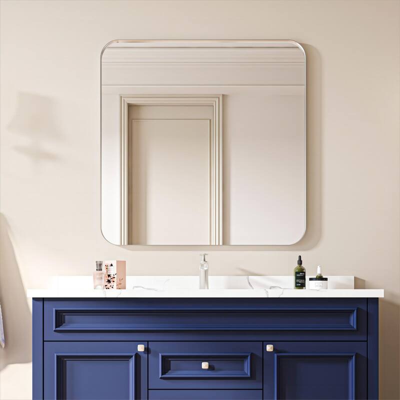 Organnice Rectangular Aluminum Frame Vanity Bathroom Mirror with Clear Glass