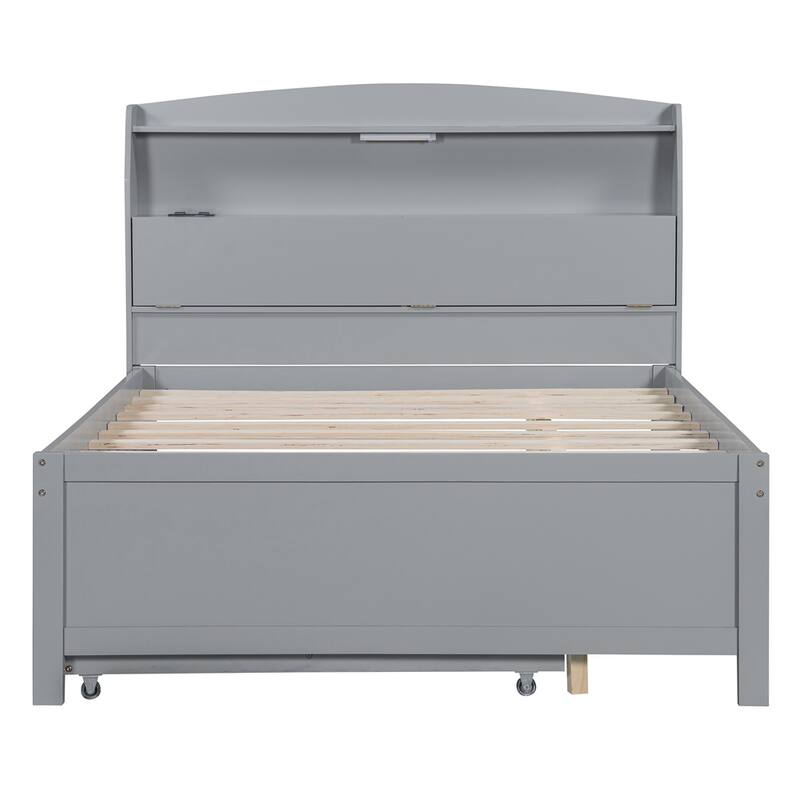 Wooden LED Platform Bed with Trundle