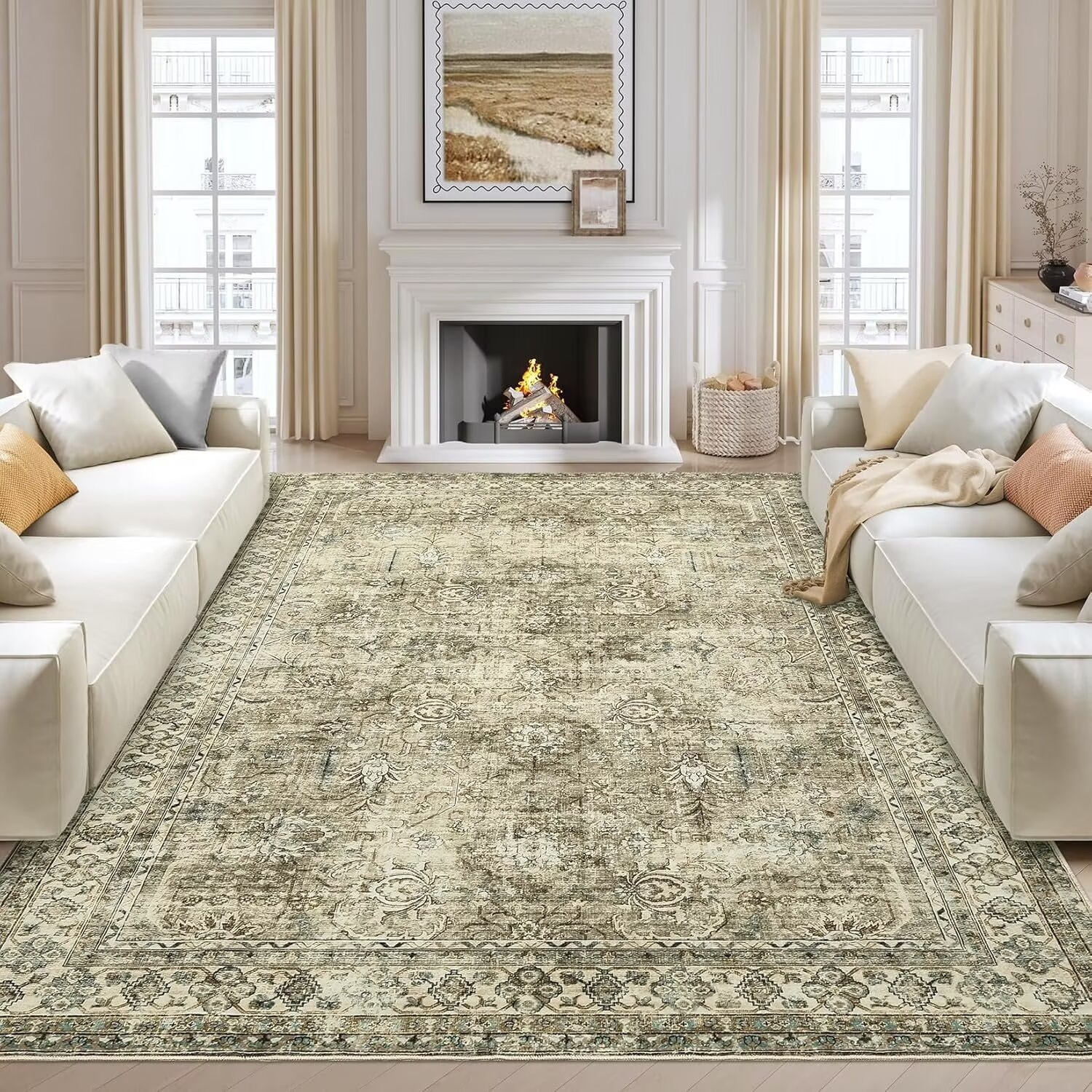 Garvee Washable Vintage Medallion Distressed Area Rug