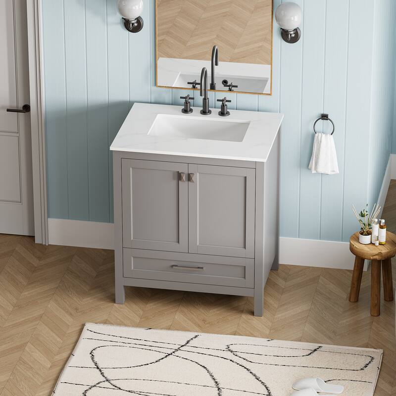 Bathroom Vanity with Sink, Storage Cabinet with Marble Countertop, Bathroom Vanities with Soft Close Doors and Large Drawer