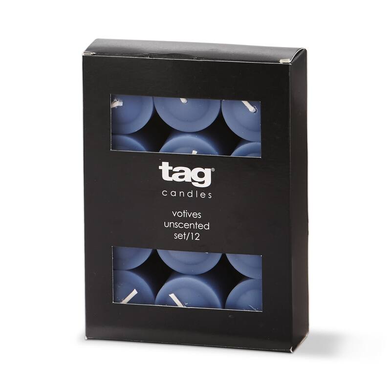 Color Studio Votive Candles Set Of 12 Slate Blue Smokeless Paraffin Wax, Burn Time 5 Hrs.