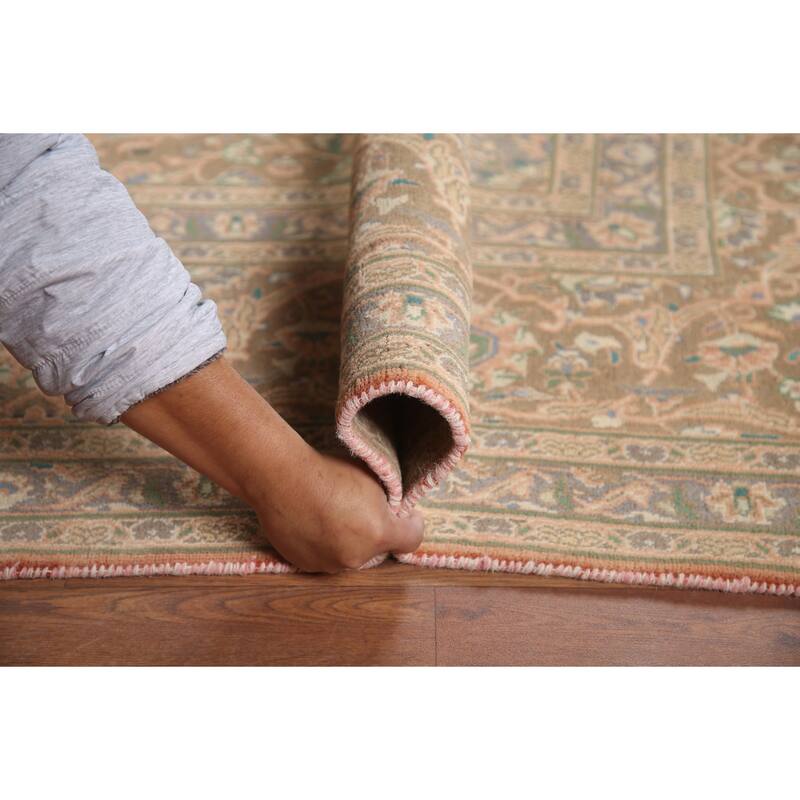 Hand Knotted Oriental 100% Wool Carpet Traditional Floral Coral Mashad Area Rug - 12' 6'' X 9' 7''