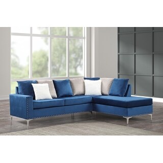Federico Blue Velvet Reversible Sectional - Bed Bath & Beyond - 39432117