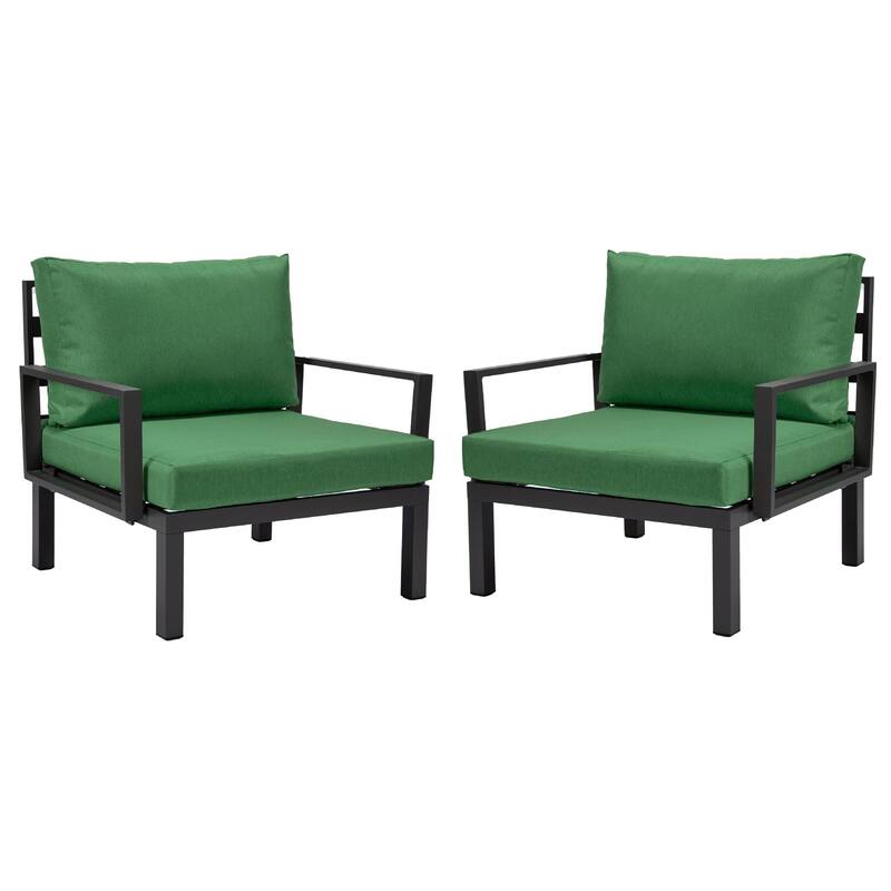 LeisureMod Hamilton Modern 2-Piece Accent Arm Chair with Removable Cushion, 2-Seater Sofa for Home Outdoor Patio Porch Garden - Green