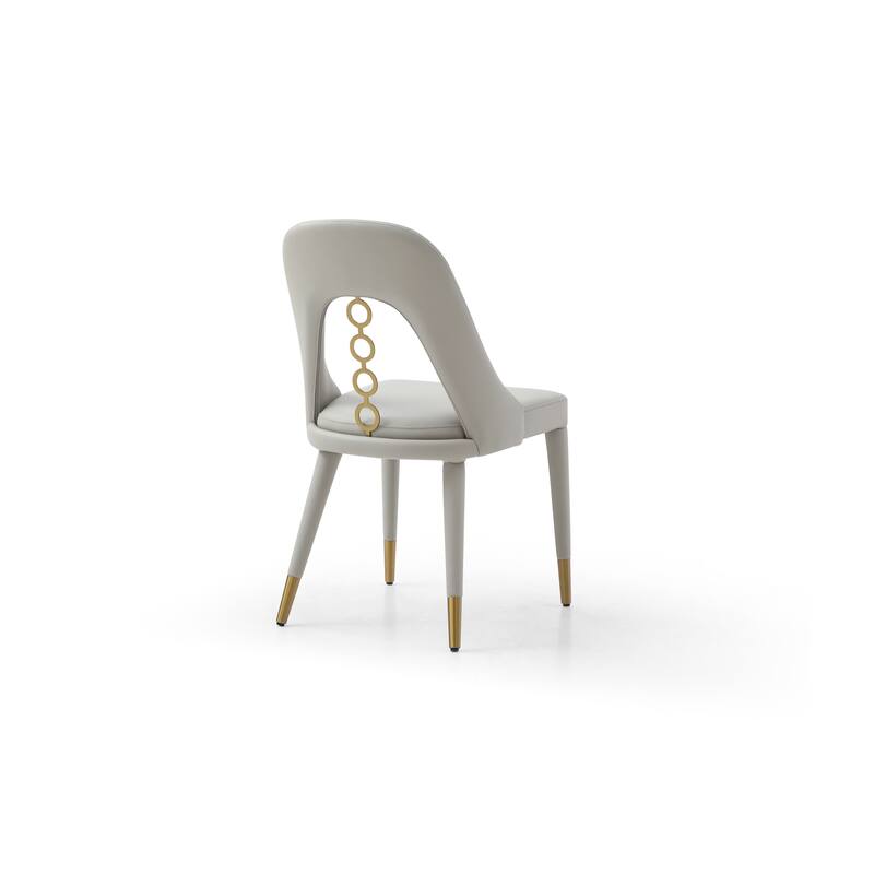 HomeRoots Set of Two Gray and Gold Faux Leather and Stainless Steel Dining Side Chairs - 19.00 in. x 34.00 in. x 22.00 in.