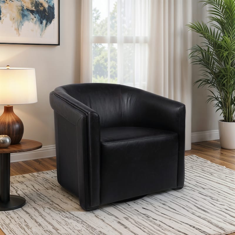 Leather Armchair Modern Swivel Upholstered Accent - 30" Black - 31.25" - 31.25" - Black