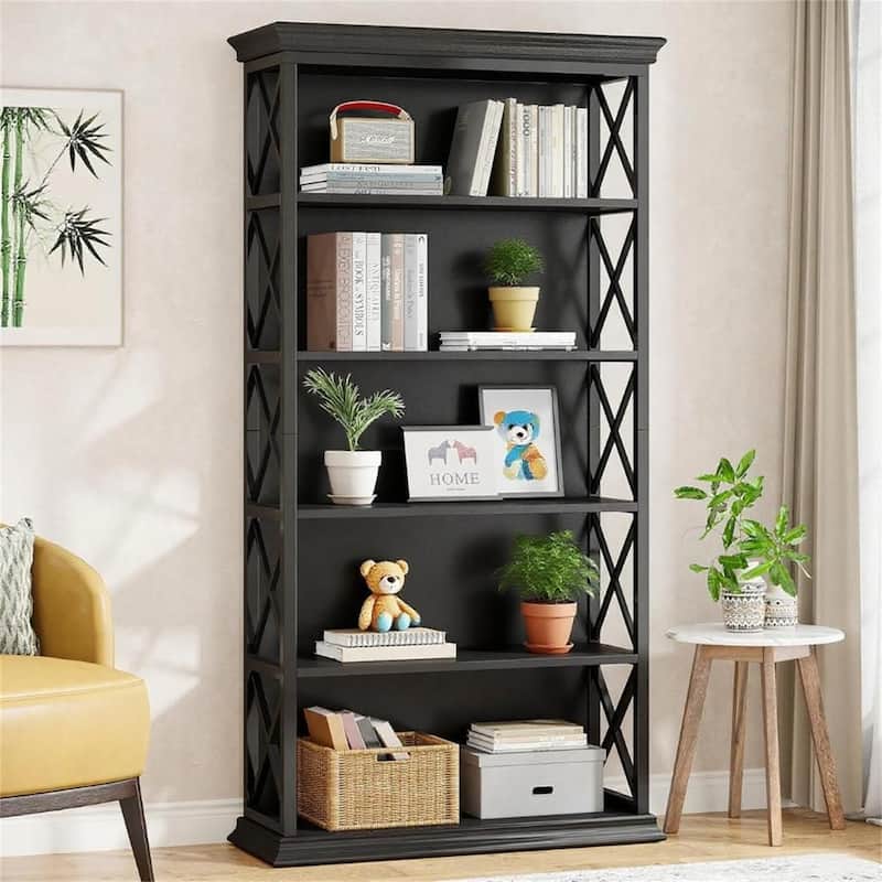 Industrial 5-Shelf Bookcase with X-Side Design