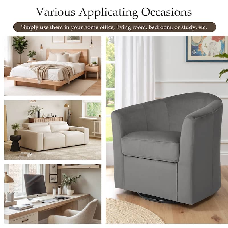 Set of 2 Velvet Swivel Accent Chairs Barrel Chairs with Plush Cushion