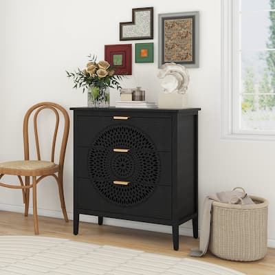 Hollow-Carved 3-Drawer Storage Chest with Anti-Tipping Device for Safe Entryway Storage