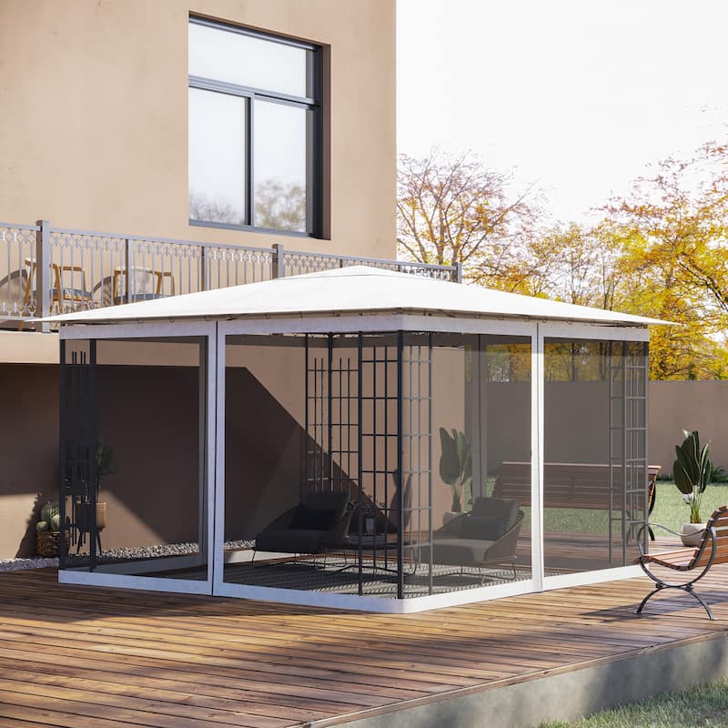 10x12 Foot Replacement Mesh Sidewall for Gazebos and Canopy Tents with Zippers, White