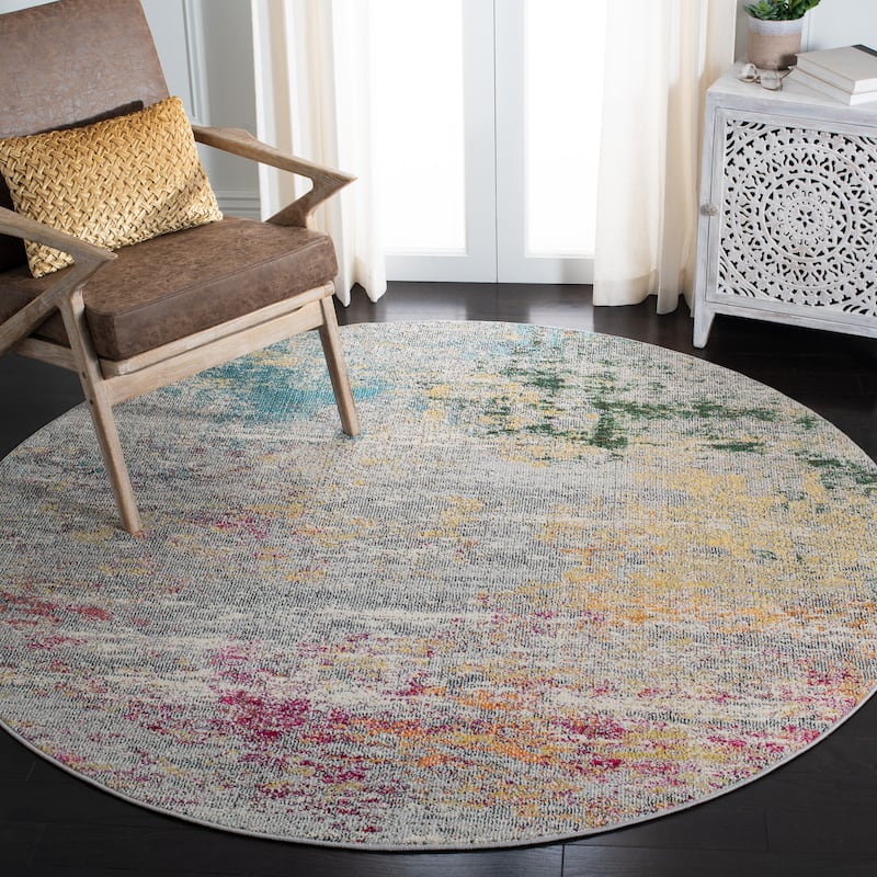 SAFAVIEH Madison Memnuna Modern Abstract Rug - 6'7" Round - Grey/Gold - Round