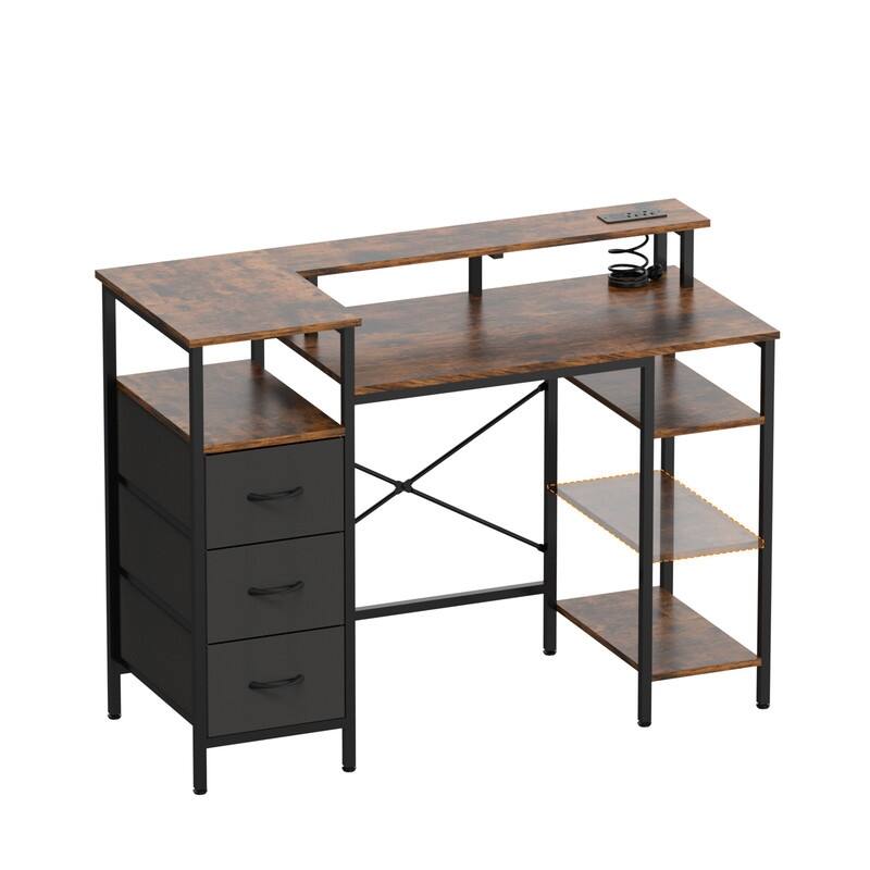 47'' Computer Gaming Office Desk with Charging Station , Storage Drawers, Versatile Writing Work Desk for Home Office Study