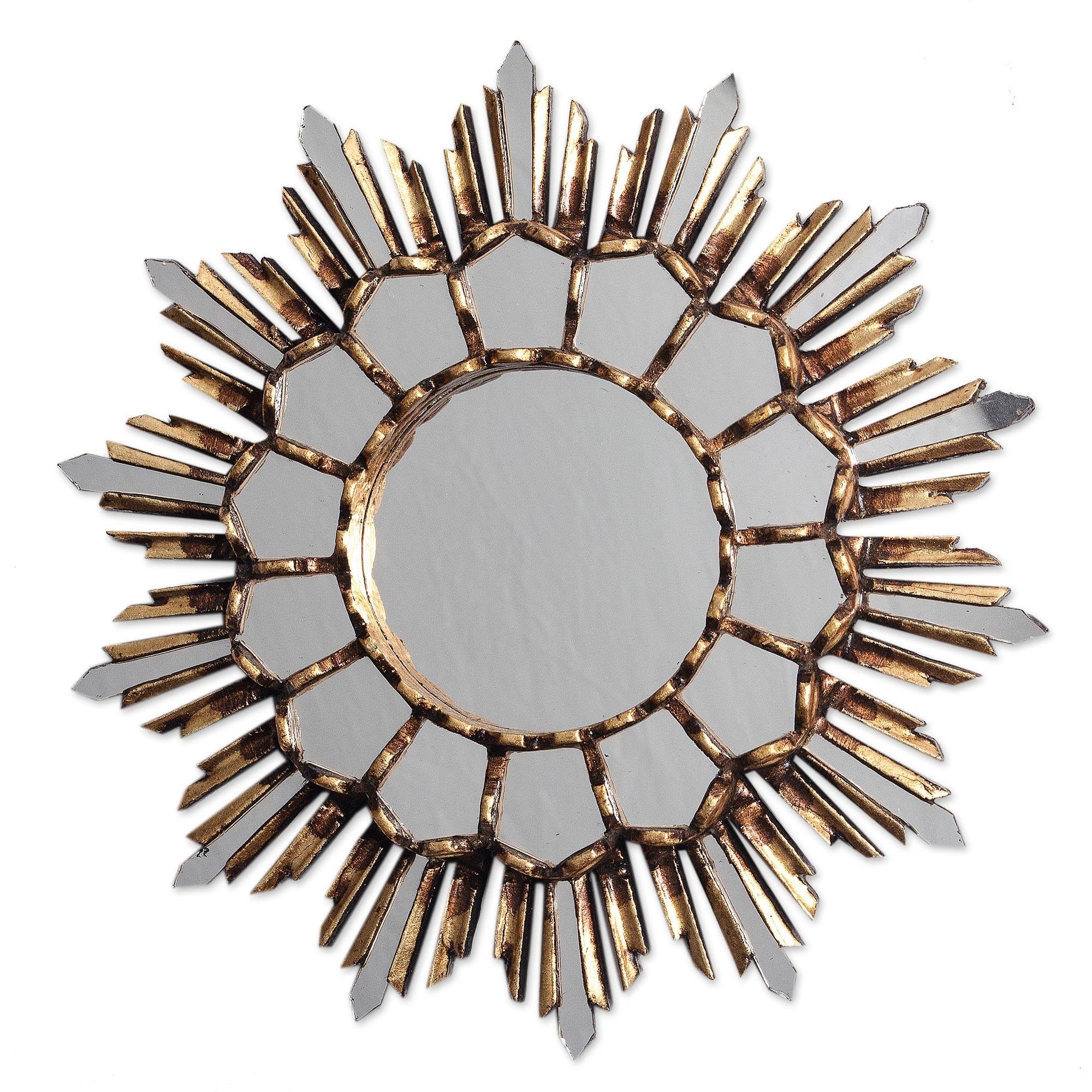 Handmade Golden Empire Bronze gilded cedar wood wall mirror (Peru) - 1.2" H x 11.5" D