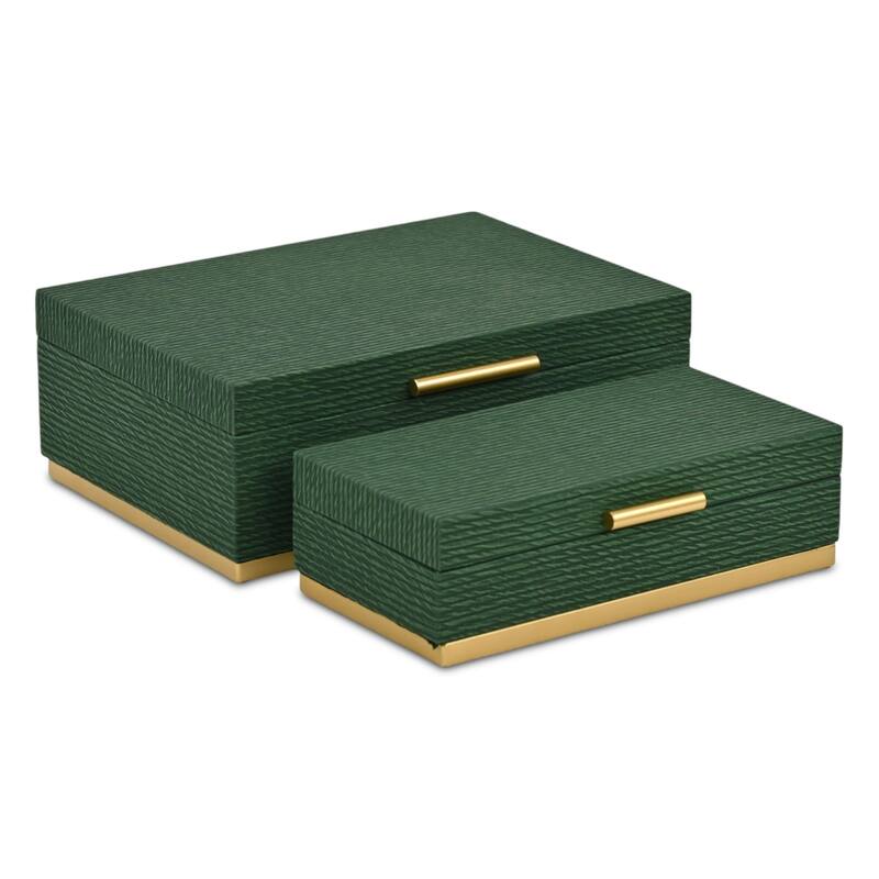 Retro Striped Rectangular Nesting Boxes - 11.75" - Green and Gold - Set of 2