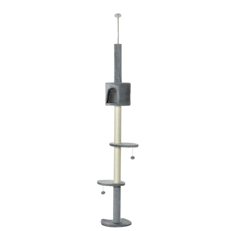 85.5-Inch 4-Tier Light Grey Cat Tree Includes Scratching Posts and Cat Toys - 15.75" L x 15.75" W x 85.5" H