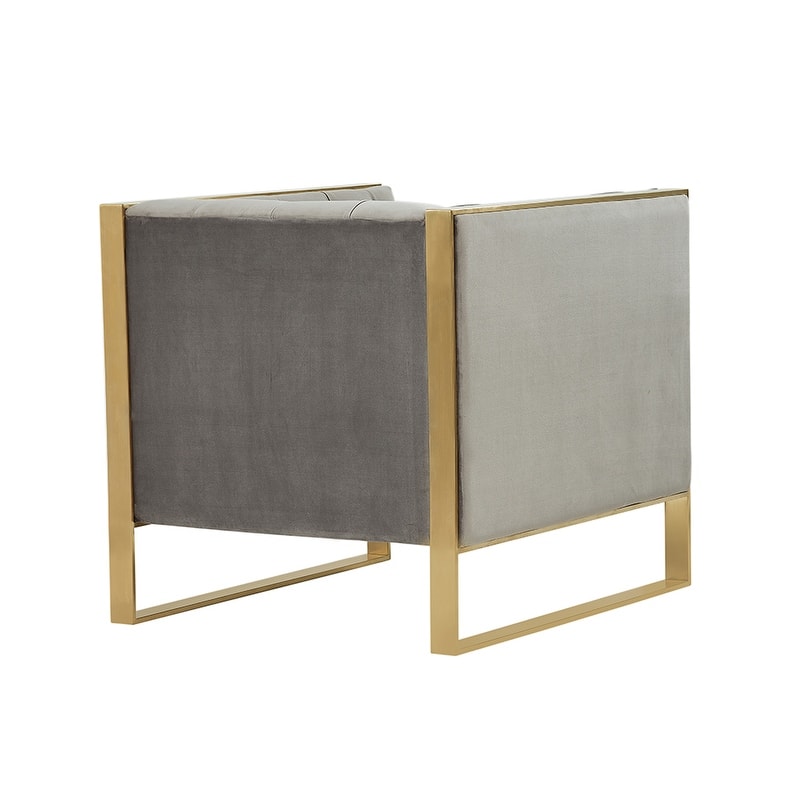 Carlos Modern Grey Velvet & Gold Accent Chair