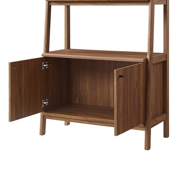 Balsam 5-Shelf Ladder Walnut Wooden Bookcase with Storage Cabinet - Bed ...