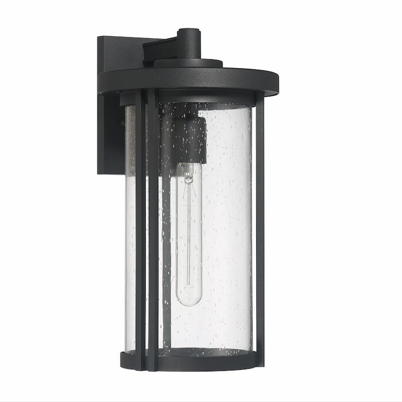 Maude Metal and Glass Wall Mounted Outdoor Wall Light - 8.8"L x 8.0"W x 14.8"H - 8.8"L x 8.0"W x 14.8"H - Black