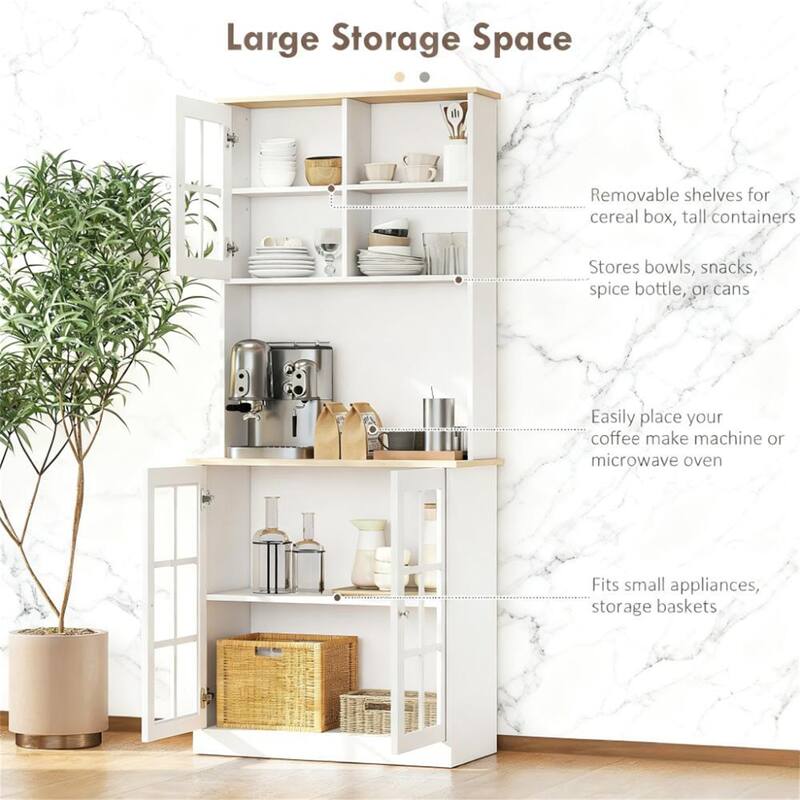 Freestanding Kitchen Pantry Cabinet with Hutch