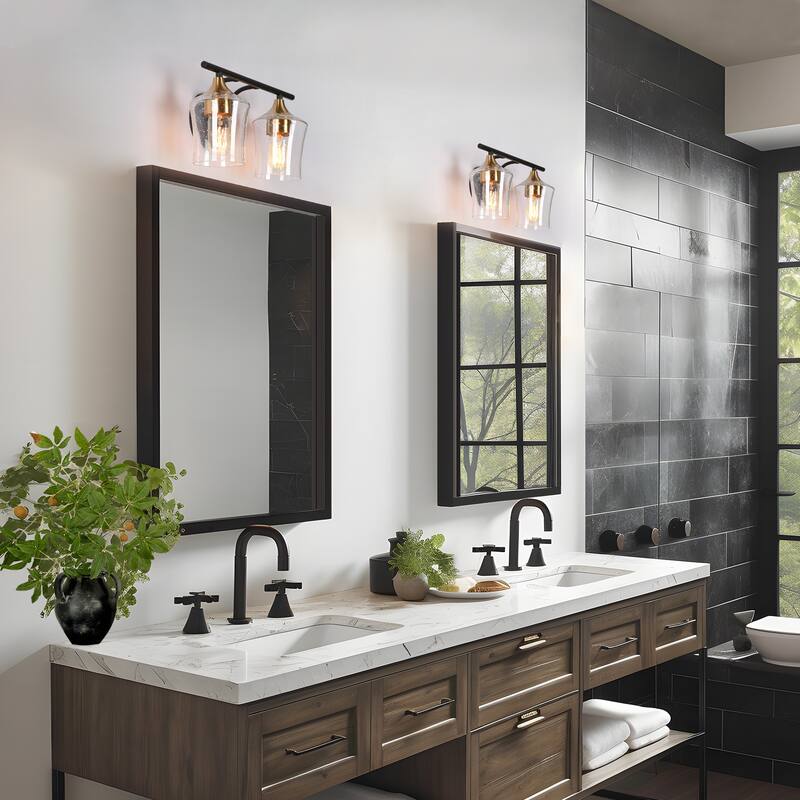2/3/4-Light Bathroom Black Vanity Lights Modern Wall Sconce Lighting with Glass Shade