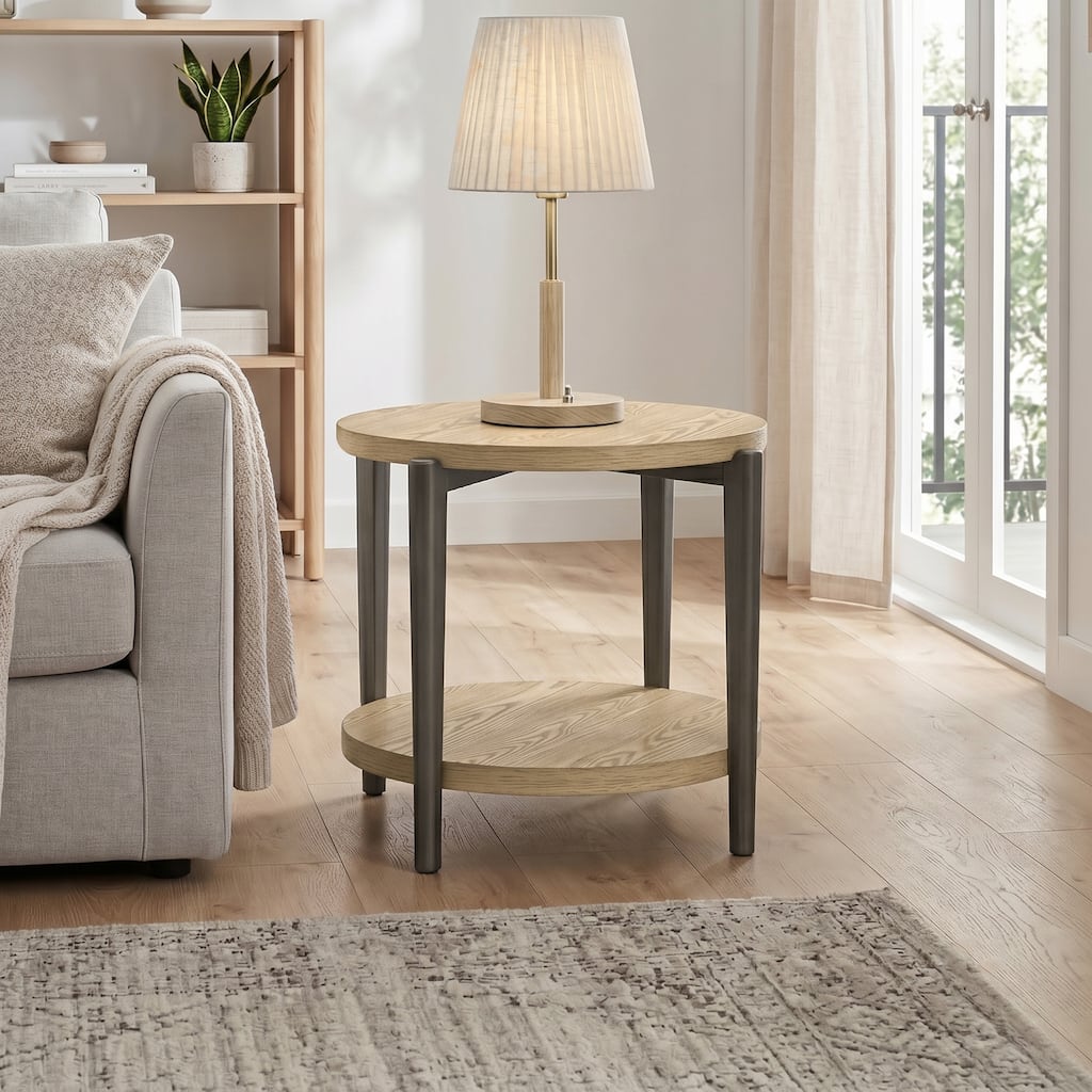 Furniture of America Tayen Modern Natural Round 1-Shelf End Table