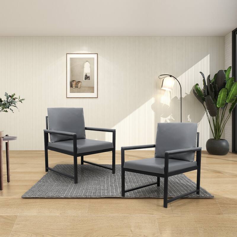 PU Leather Armchair with Metal Frame & Comfortable Cushion