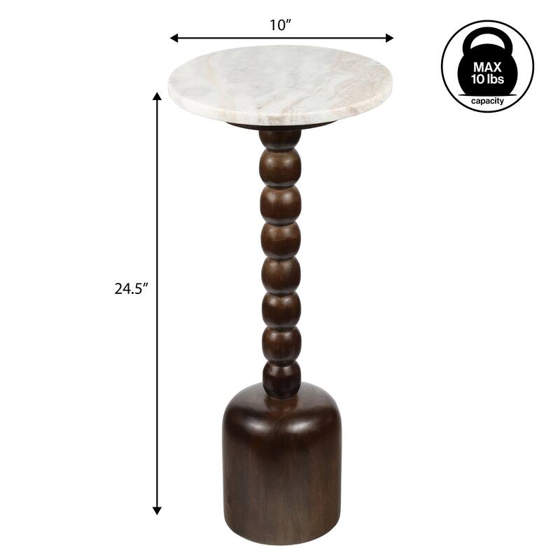 Turner 24.5" Designer Cottage Spindle Wood Drink & End Table, White Marble Top, By JONATHAN Y