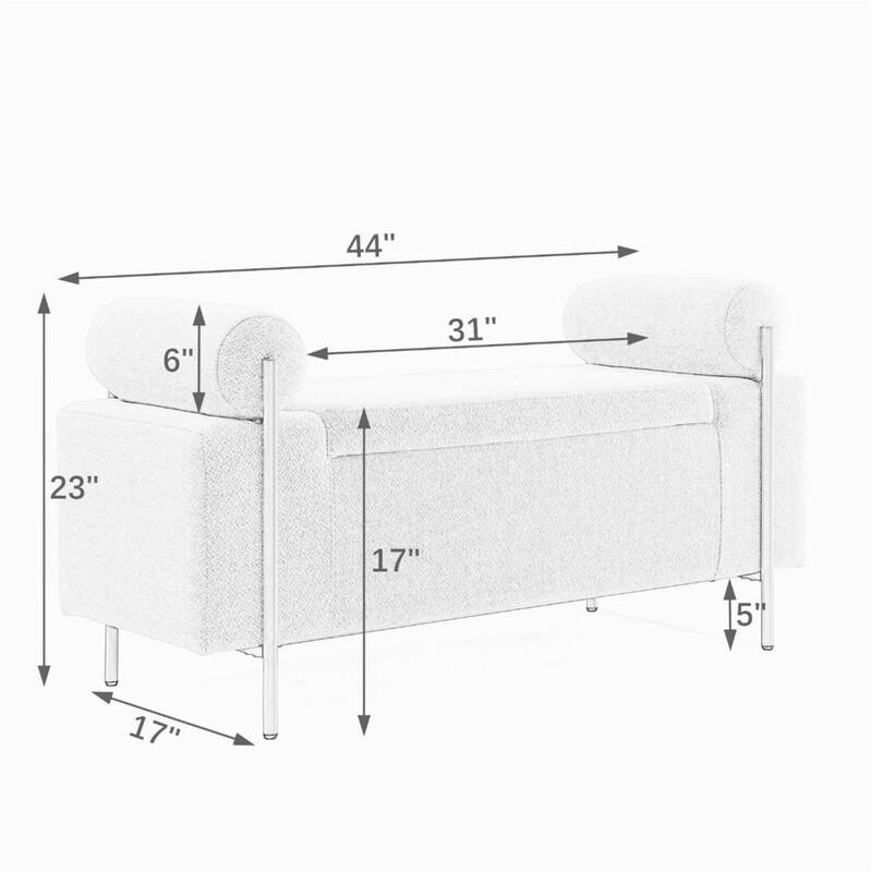 Upholstered Storage Bench with Cylindrical Arms