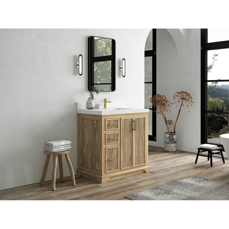 Willow Collections 36 x 22 Alys Solid Teak Center Sink Right Bathroom Vanity with Countertop