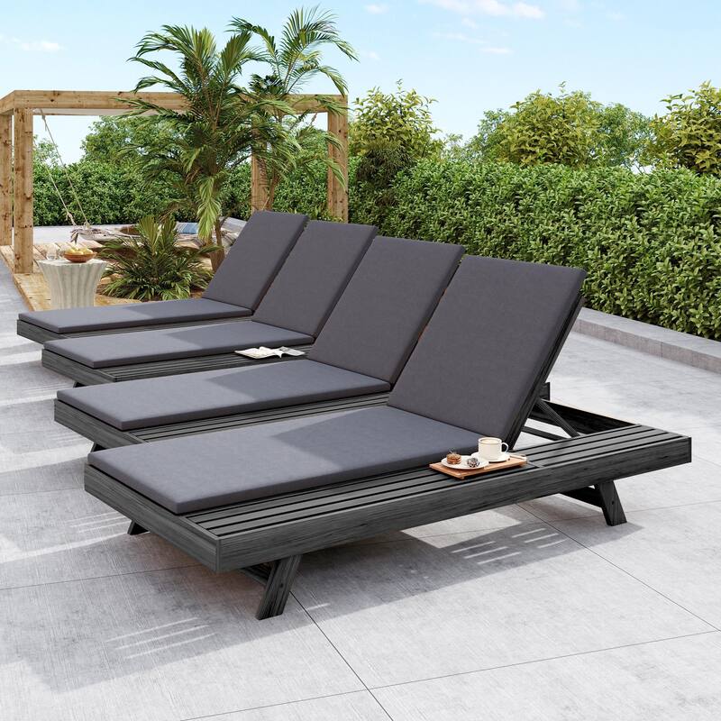 Lounge Chair Set with Open-Sided Design Black Lacquered Locust Wood Frame with Waterproof Cushions