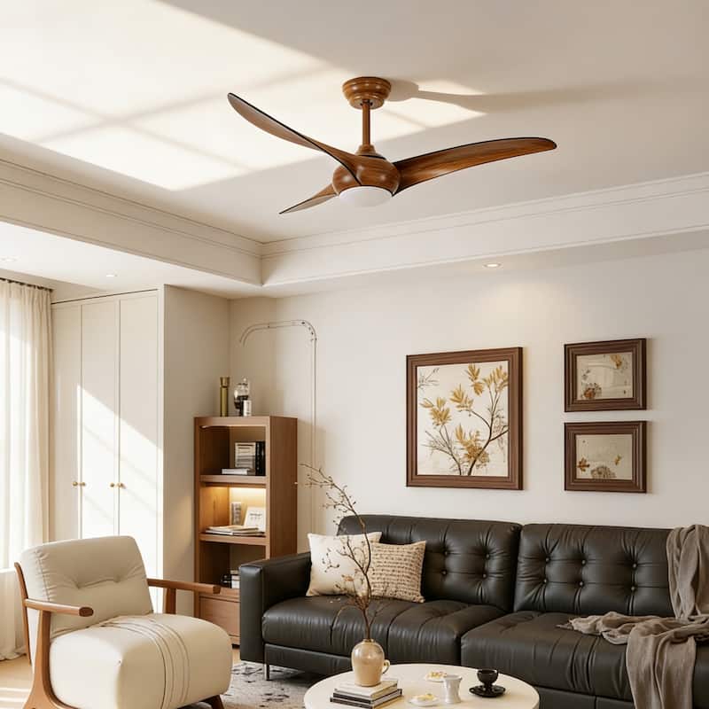 Sofucor 52" Solid Wood/ABS Noiseless Ceiling Fan with Dimmable Light Optional and Remote, 6-Speed Reversible, Smart Optional