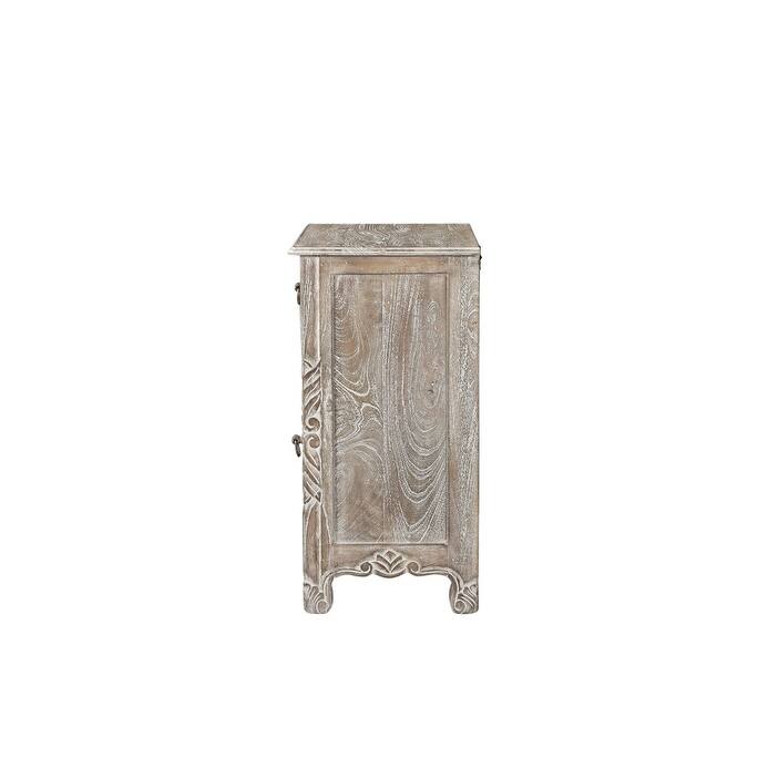 30" Distressed Gray One Drawer Carved Floral Solid Wood Nightstand