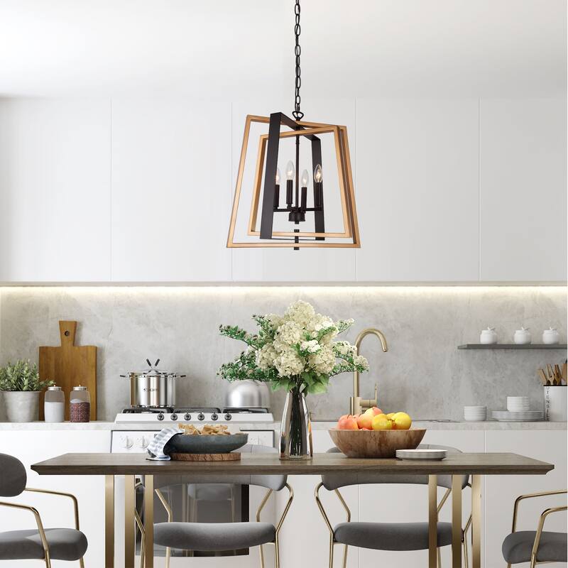 Modern Black Gold 4-light Chandelier Geometric Large Pendant Lights