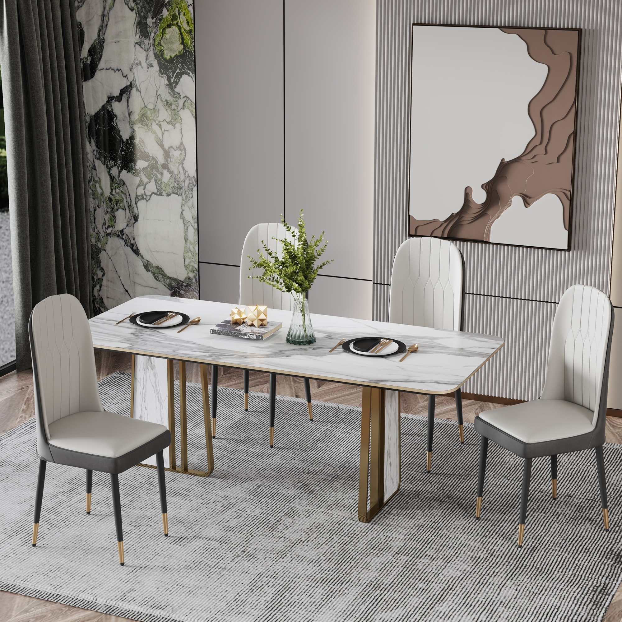 4 set PU Dining Chair With Iron Legs