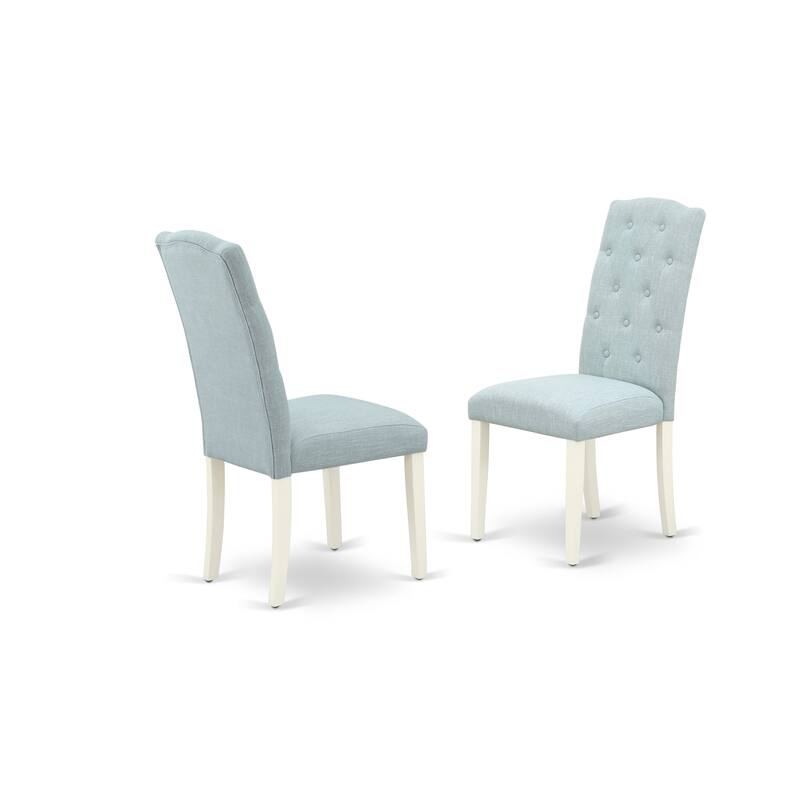 East West Furniture Dining Set- a Dining Table and Baby Blue Linen Fabric Parson Chairs, Off-White(Pieces Options)