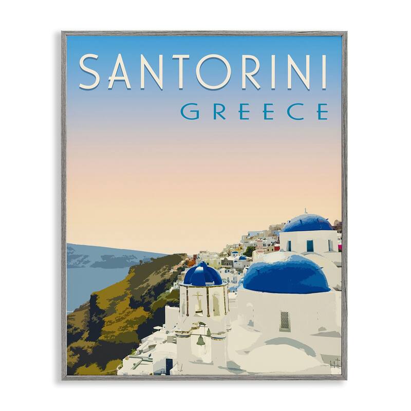 Stupell Vintage Santorini Cityscape Framed Giclee Art Design By Victoria Barnes - 24 x 30 - Grey