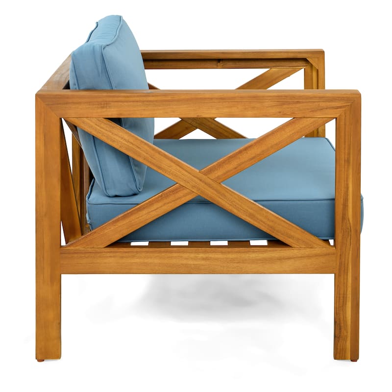 Blue Wood Club Chairs Upholstered Arm Chair Reading Chair with Cushions, Padded Chair Reception Chair Set of 4