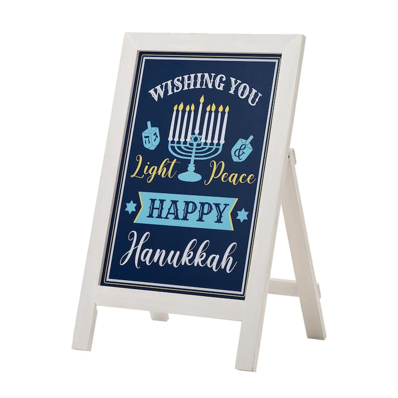 Glitzhome 24"H Hanukkah Wooden Porch Sign Wall Hanging Decor - Blue