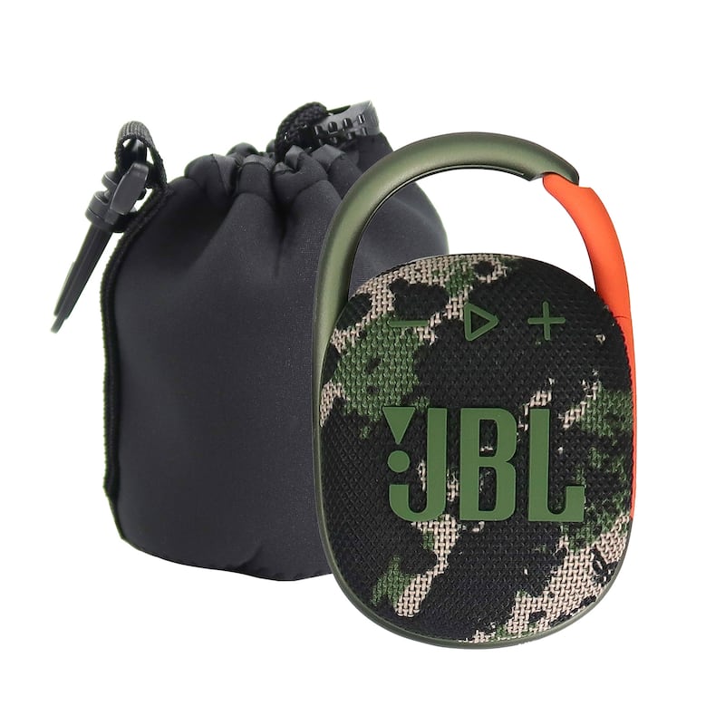 JBL Clip 4 Portable Bluetooth Waterproof Speaker (Squad) + Waterproof Neoprene Medium Lens Pouch - Squad