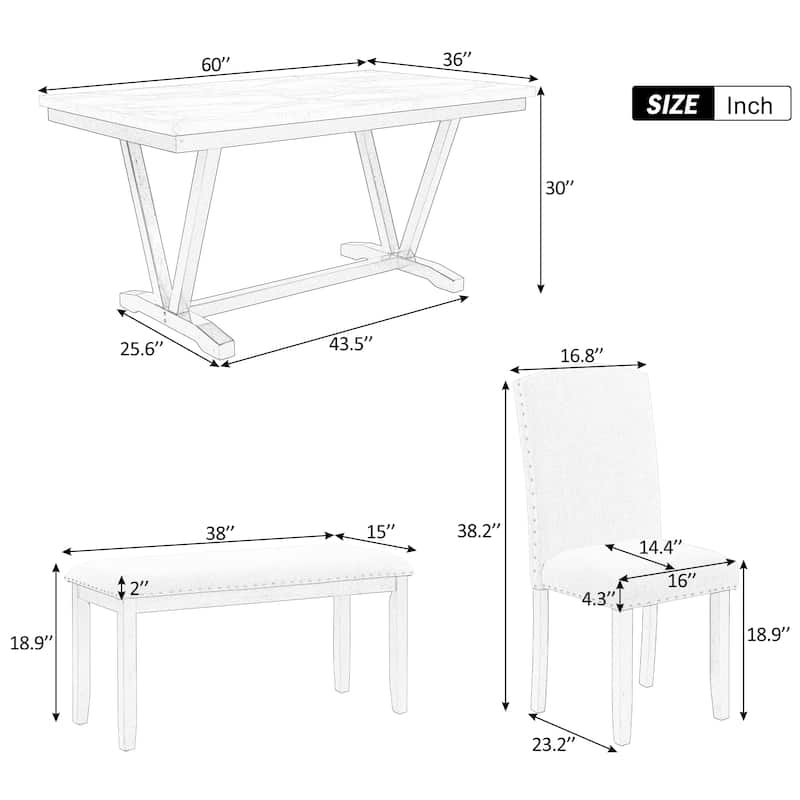 Modern 6-Piece Wooden Dining Table Set with Faux Marble Top & 4 Chairs