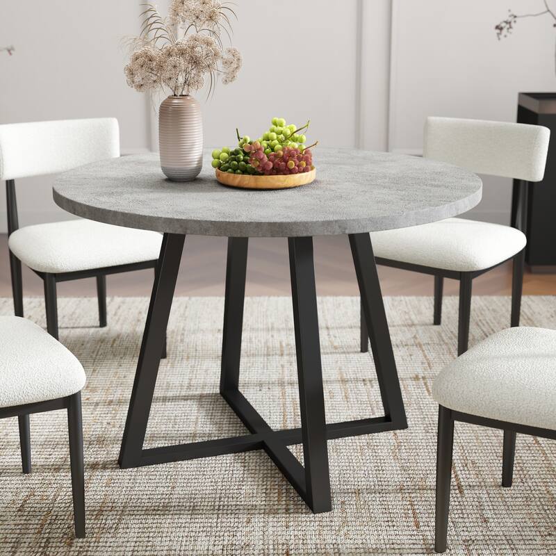 Roundhill Furniture Edo 5-Piece Dining Set, Round Table with 4 Upholstered Chairs,
