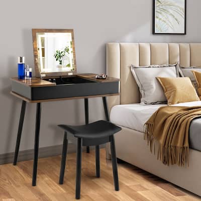 Makeup Dressing Table Set Vanity Desk with Lighted Flip Top Mirror