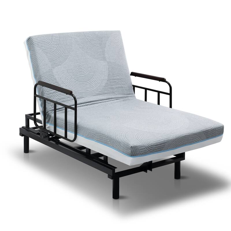 Electric Adjustable Bed with Memory Foam Mattress, Safety Rails, and Detachable Tray for Seniors and Recovery