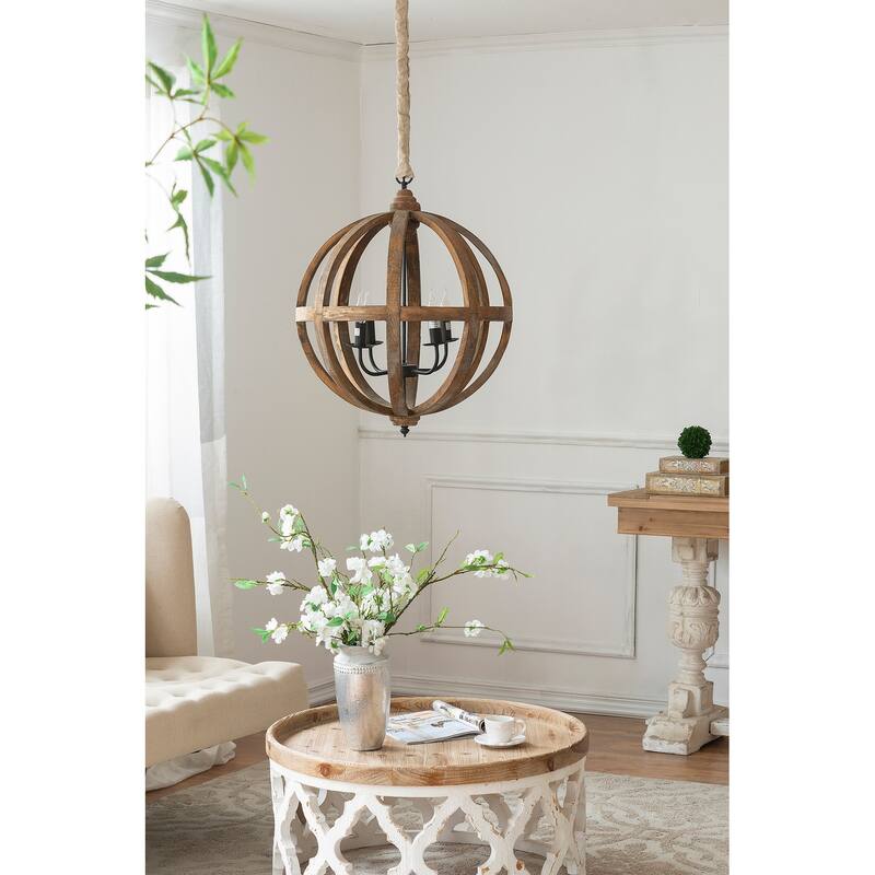 Brown Globe Hanging Ceiling Light, Wood Pendant Chandelier for Living Room Bedroom, Pendant Ceiling Lighting Fixture - Brown