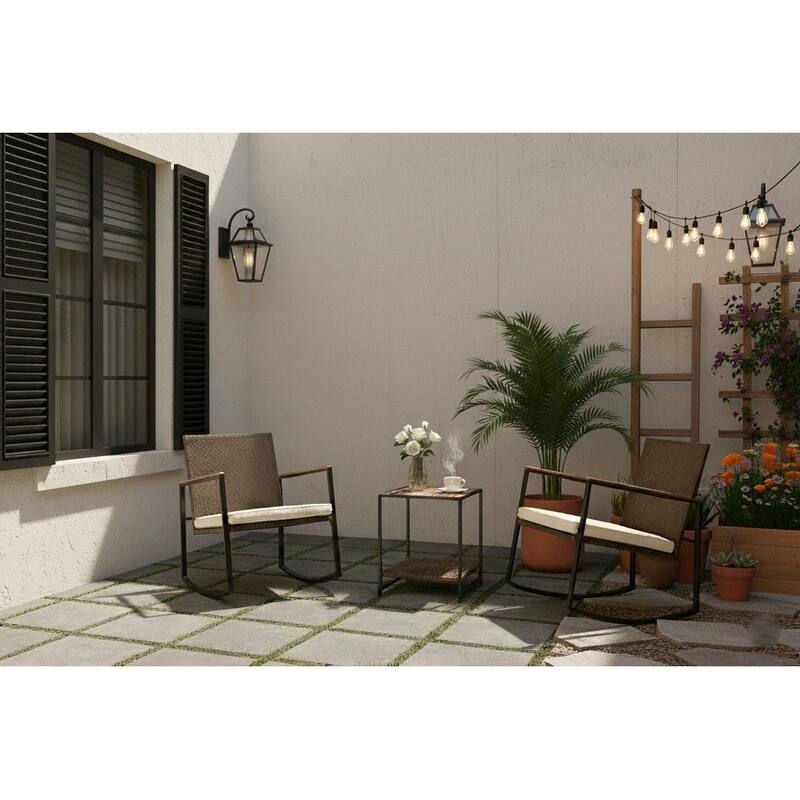 Made4Home Vianna 3-Piece Solid Acacia Wood Patio Rocking Set - Brown