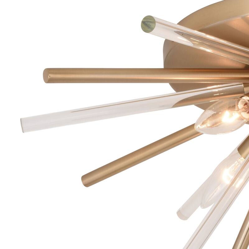Brass Sputnik Flush Mount Ceiling Light - 4 Light Mid Century Modern Fixture with Glass Accents - 10