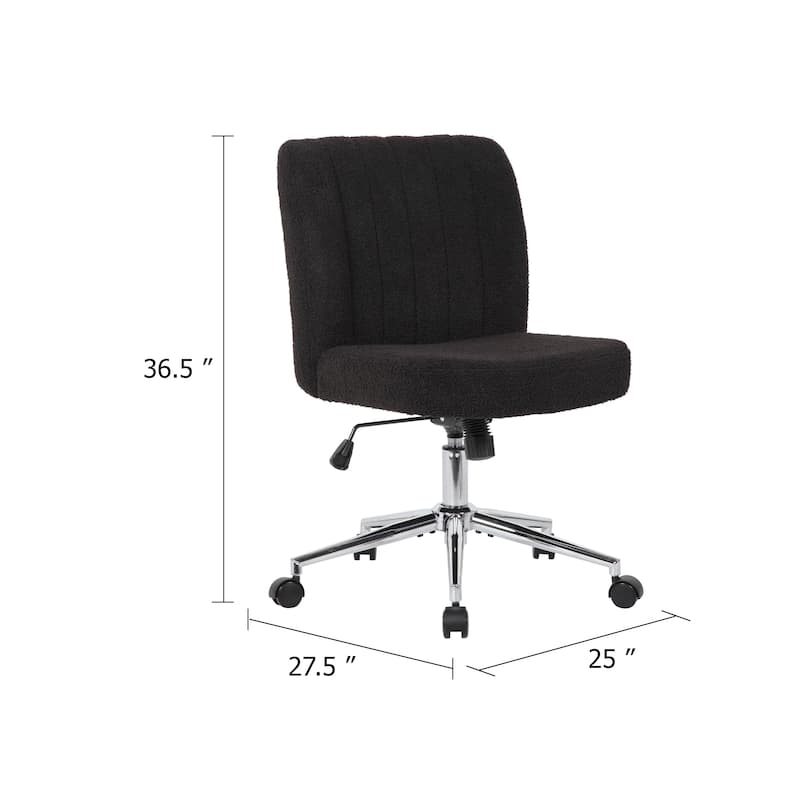 Rio Adjustable Height Office Chair, Black Boucle, Chrome, Nylon Casters