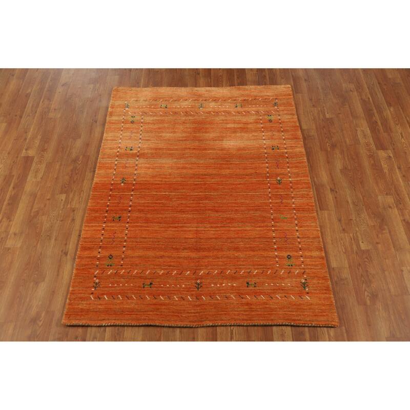 Orange Gabbeh Indian Rug Handmade Bedroom Wool Carpet - 4'1" x 5'8"