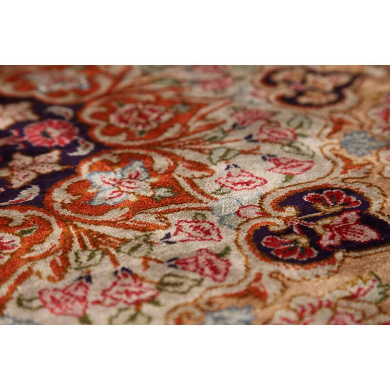 Handmade 100% Silk Geometric Qum Persian Rug Traditional Floral Carpet - 4'7"x 6'8"