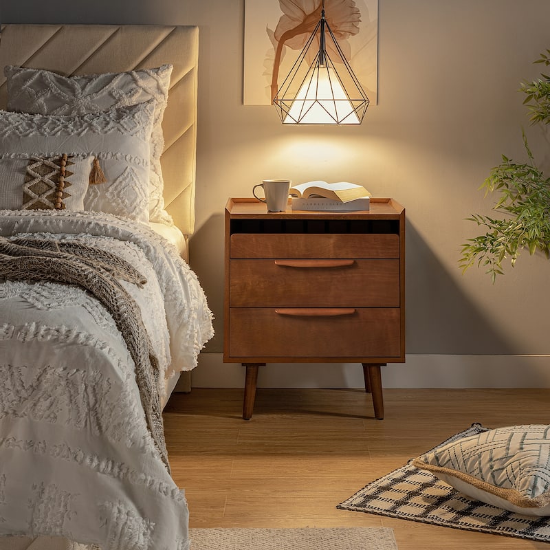 Lisa Mid-Century Modern 3-Drawer Nightstand with Charging Station by HULALA HOME
